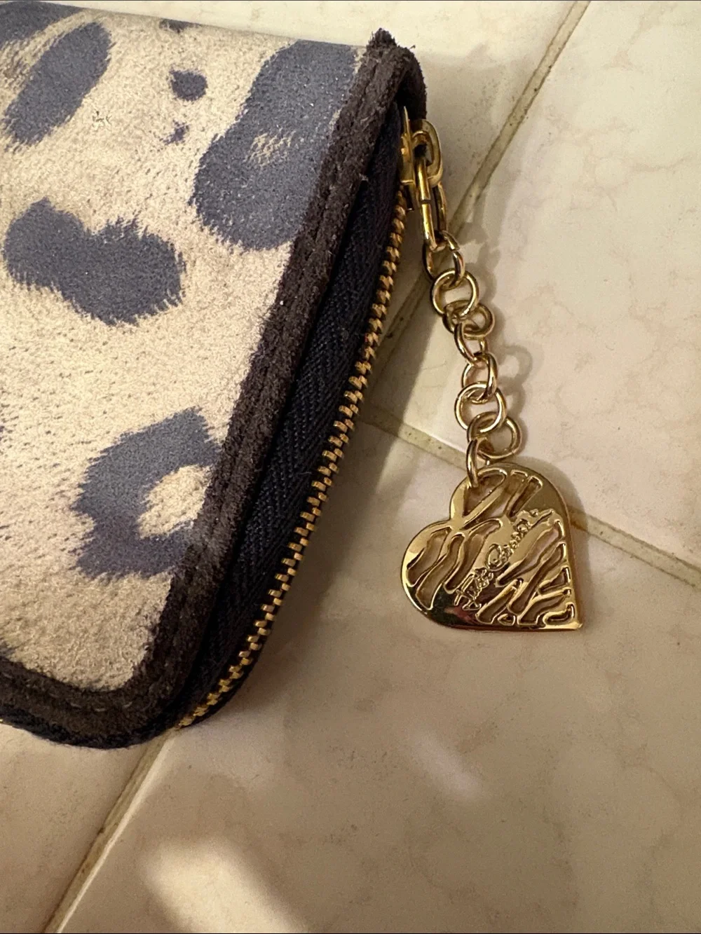 Just Cavalli Leopard-Print Zip Wallet in Beige and Gray